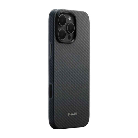 Apple iPhone 16 Pro Kılıf M-safe Şarj Özellikli Aramid Karbon Fiber Pitaka Military-Grade Classic Serisi New Logo Black-Grey Twill Kapak