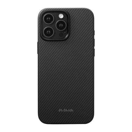 Apple iPhone 16 Pro Kılıf M-safe Şarj Özellikli Aramid Karbon Fiber Pitaka Military-Grade Classic Serisi New Logo Black-Grey Twill Kapak
