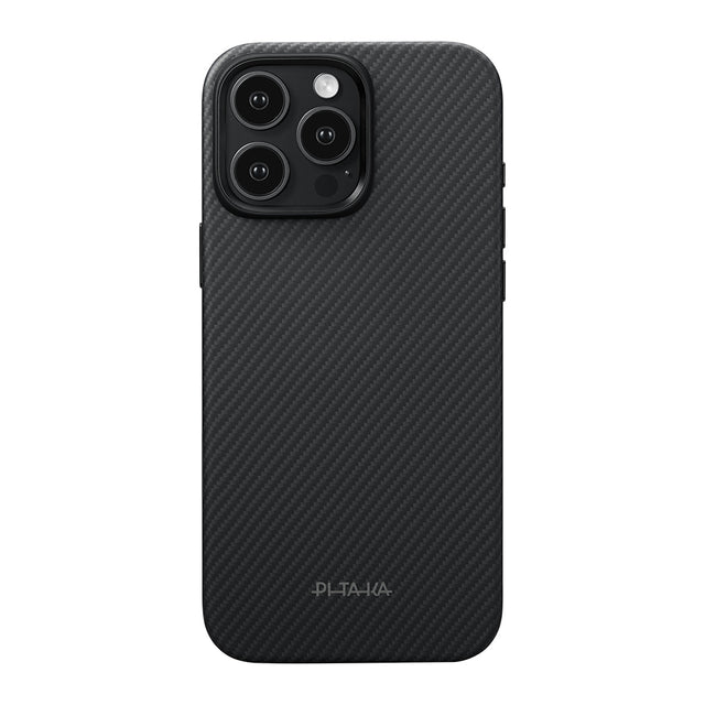 Apple iPhone 16 Pro Kılıf M-safe Şarj Özellikli Aramid Karbon Fiber Pitaka Military-Grade Classic Serisi New Logo Black-Grey Twill Kapak