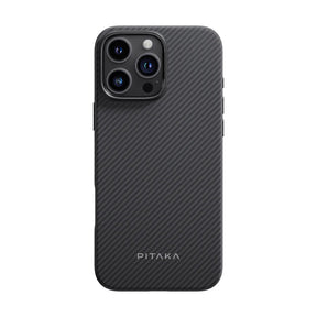 Apple iPhone 16 Pro Kılıf M-safe Şarj Özellikli Aramid Fiber Pitaka Military-Grade Classic Serisi Black-Grey Twill Kapak