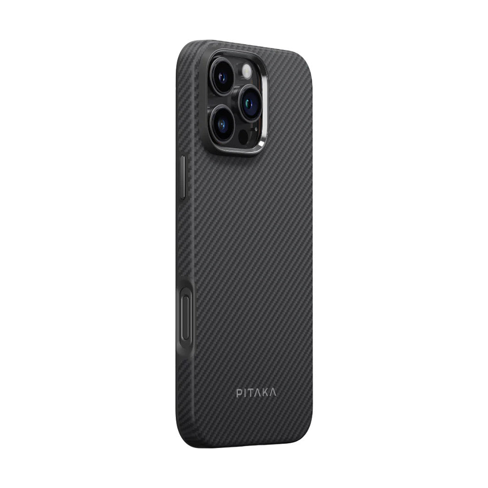 Apple iPhone 16 Pro Kılıf M-safe Şarj Özellikli Aramid Fiber Pitaka Military-Grade Classic Serisi Black-Grey Twill Kapak