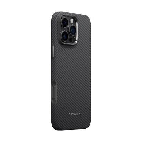 Apple iPhone 16 Pro Kılıf M-safe Şarj Özellikli Aramid Fiber Pitaka Military-Grade Classic Serisi Black-Grey Twill Kapak