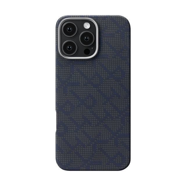 Apple iPhone 16 Pro Kılıf M-safe Şarj Özellikli Aramid Fiber Pitaka Tactile Woven Monogram Serisi Kapak