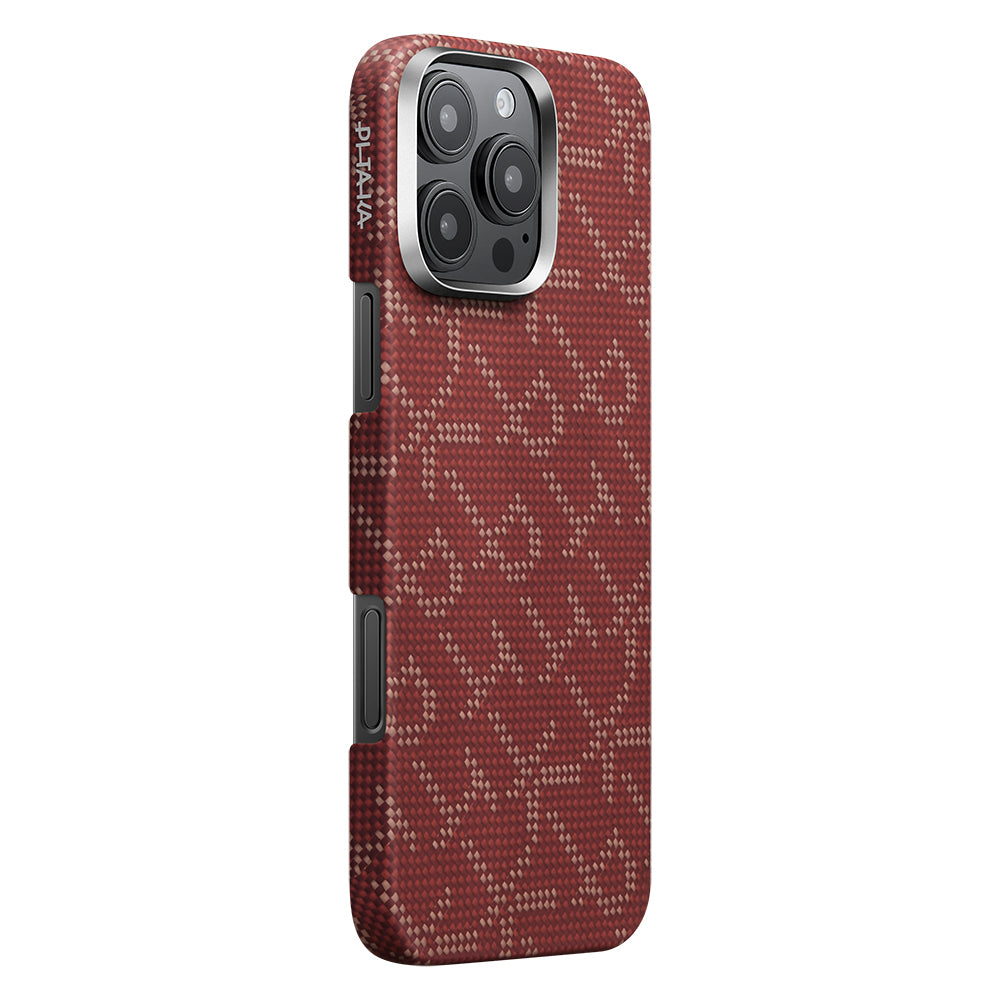 Apple iPhone 16 Pro Kılıf M-safe Şarj Özellikli Aramid Fiber Pitaka Tactile Woven Monogram Serisi Kapak