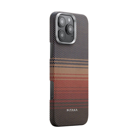 Apple iPhone 16 Pro Kılıf M-safe Şarj Özellikli Aramid Fiber Pitaka Tactile Woven Sunset-Moonrise Serisi Sunset Kapak