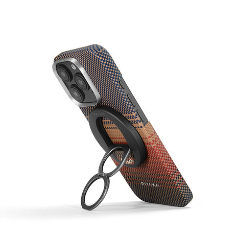 Apple iPhone 16 Pro Kılıf M-safe Şarj Özellikli Grip 3 Standlı Aramid Fiber Pitaka Tactile Woven Sunset-Moonrise Serisi Sunset Kapak