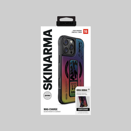 Apple iPhone 16 Pro Kılıf M-safe Şarj Özellikli Holografik Tasarımlı Standlı Deri Görünümlü Skinarma Kira Kobai Kapak