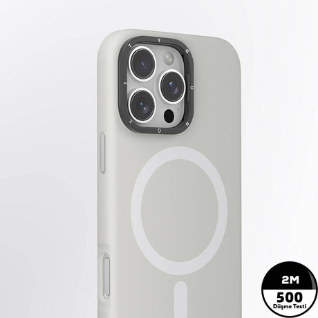Apple iPhone 16 Pro Kılıf M-safe Şarj Özellikli Kamera Standlı Youngkit Bitty Cream Kapak