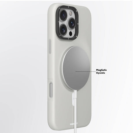 Apple iPhone 16 Pro Kılıf M-safe Şarj Özellikli Kamera Standlı Youngkit Bitty Cream Kapak