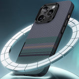 Apple iPhone 16 Pro Kılıf M-safe Şarj Özellikli Karbon Fiber Tasarımlı Benks Aurora ArmorPro Kevlar Kapak