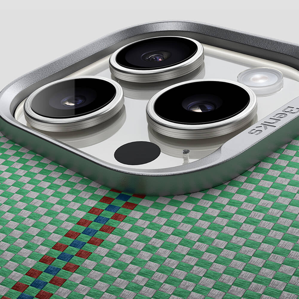 Apple iPhone 16 Pro Kılıf M-safe Şarj Özellikli Karbon Fiber Tasarımlı Benks Passion Green ArmorAir Kevlar Kapak