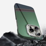 Apple iPhone 16 Pro Kılıf M-safe Şarj Özellikli Karbon Fiber Tasarımlı Benks Passion Green ArmorAir Kevlar Kapak