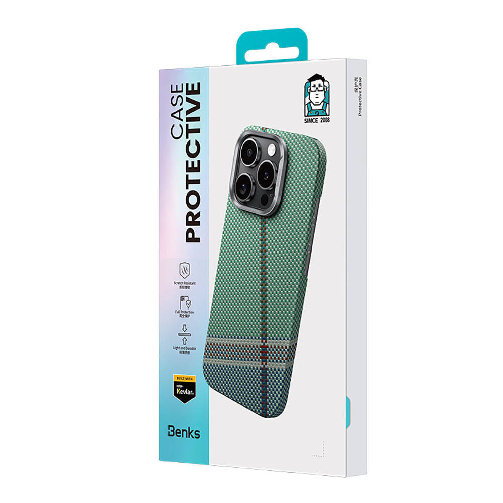 Apple iPhone 16 Pro Kılıf M-safe Şarj Özellikli Karbon Fiber Tasarımlı Benks Passion Green ArmorAir Kevlar Kapak