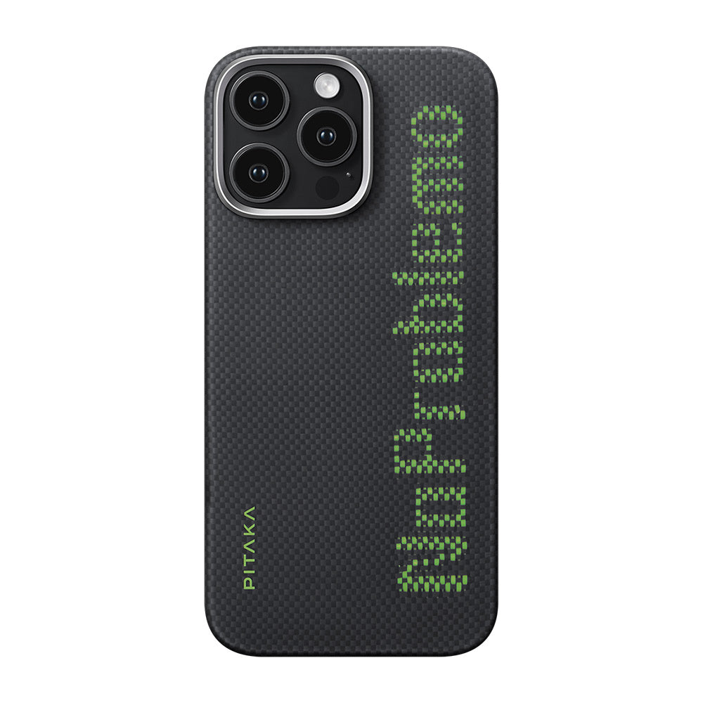 Apple iPhone 16 Pro Kılıf M-safe Şarj Özellikli Lumintex Teknolojili Fosforlu Aramid Fiber Pitaka Tactile Woven Aries Serisi NoProblemo Kapak
