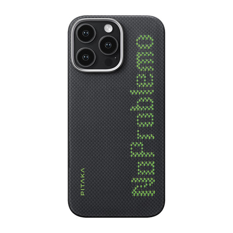 Apple iPhone 16 Pro Kılıf M-safe Şarj Özellikli Lumintex Teknolojili Fosforlu Aramid Fiber Pitaka Tactile Woven Aries Serisi NoProblemo Kapak