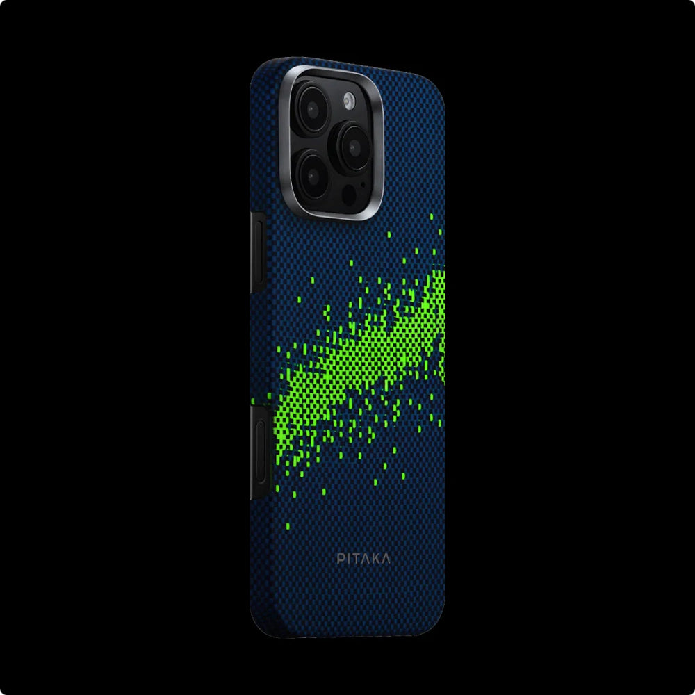 Apple iPhone 16 Pro Kılıf M-safe Şarj Özellikli Lumintex Teknolojili Fosforlu Özellikli Aramid Fiber Pitaka Tactile Woven Starpeak Serisi Milky Way Galaxy Kapak