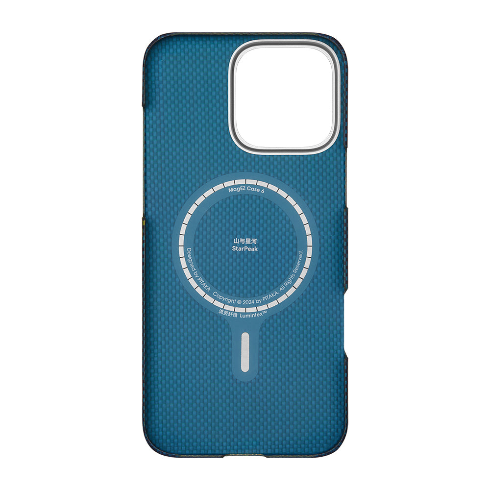 Apple iPhone 16 Pro Kılıf M-safe Şarj Özellikli Lumintex Teknolojili Fosforlu Özellikli Aramid Fiber Pitaka Tactile Woven Starpeak Serisi Milky Way Galaxy Kapak