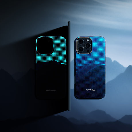 Apple iPhone 16 Pro Kılıf M-safe Şarj Özellikli Lumintex Teknolojili Fosforlu Özellikli Aramid Fiber Pitaka Tactile Woven Starpeak Serisi Over The Horizon Kapak