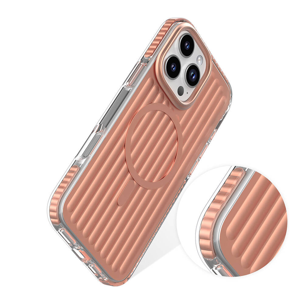 Apple iPhone 16 Pro Kılıf M-safe Şarj Özellikli Oyuklu Tasarım Mutural Bumpy Clear Kapak