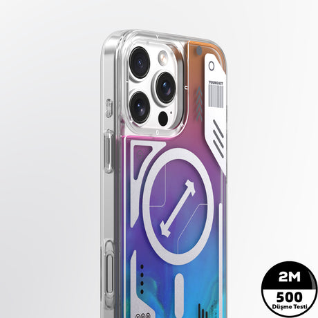 Apple iPhone 16 Pro Kılıf M-safe Şarj Özellikli Parlak Kumlu Sıvılı Tasarımlı Galaxy Fantasy Serisi Kapak
