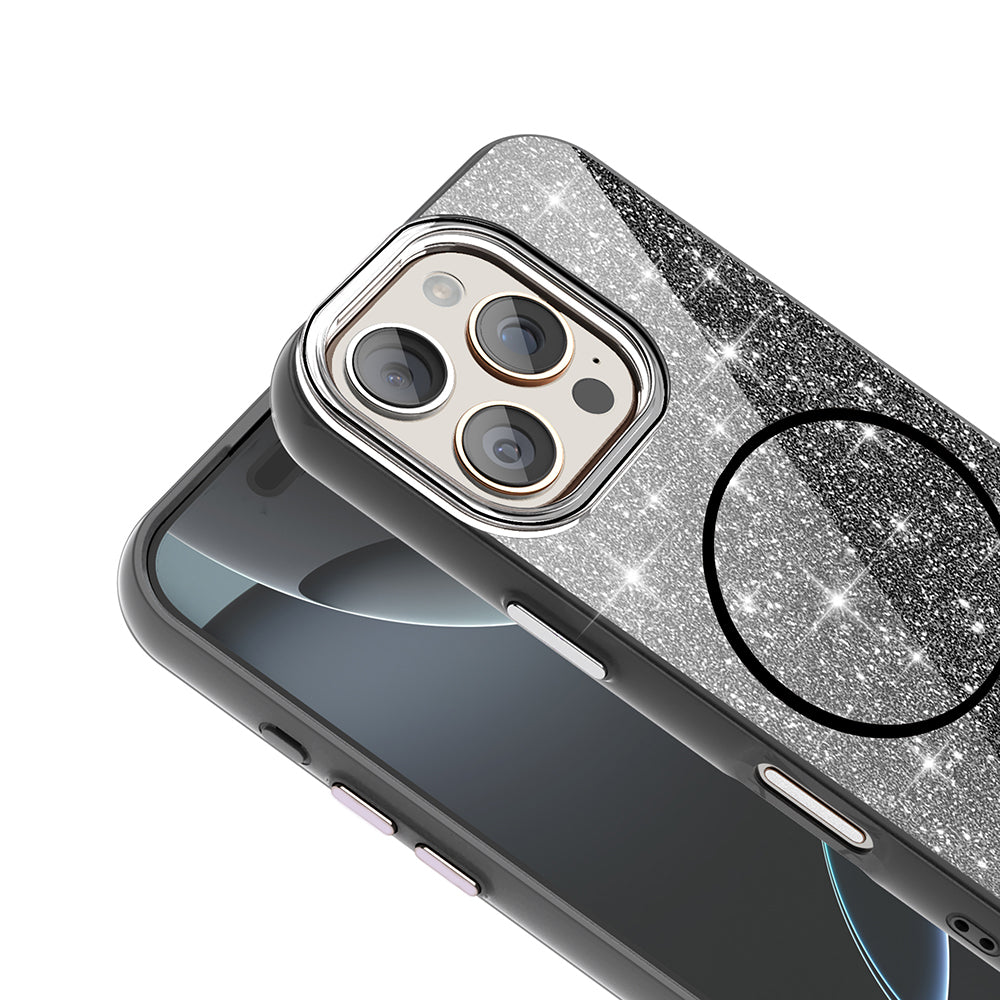 Apple iPhone 16 Pro Kılıf M-safe Şarj Özellikli Parlayan Simli Zore Okso Kapak