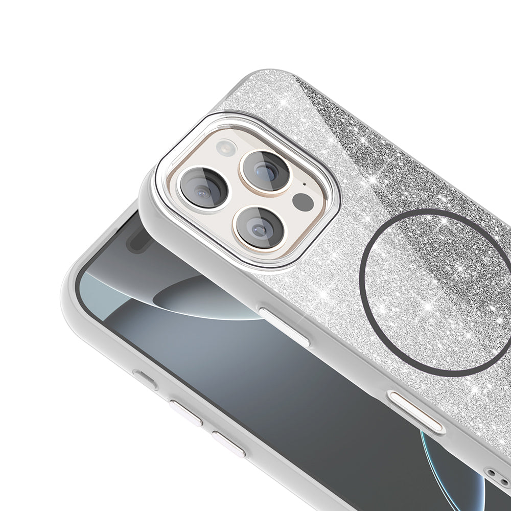 Apple iPhone 16 Pro Kılıf M-safe Şarj Özellikli Parlayan Simli Zore Okso Kapak