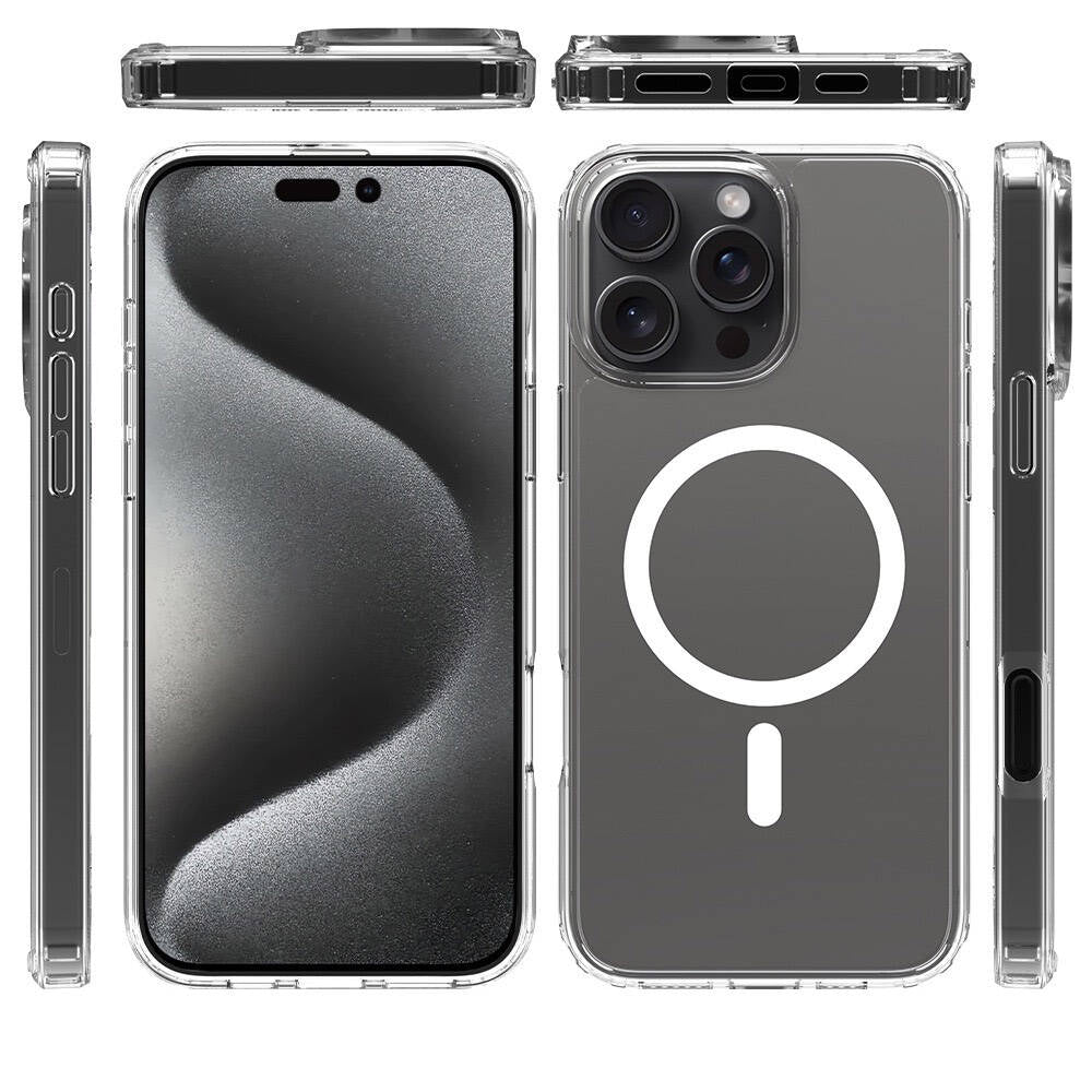 Apple iPhone 16 Pro Kılıf M-safe Şarj Özellikli Şeffaf Sert PC Zore Embos Kapak