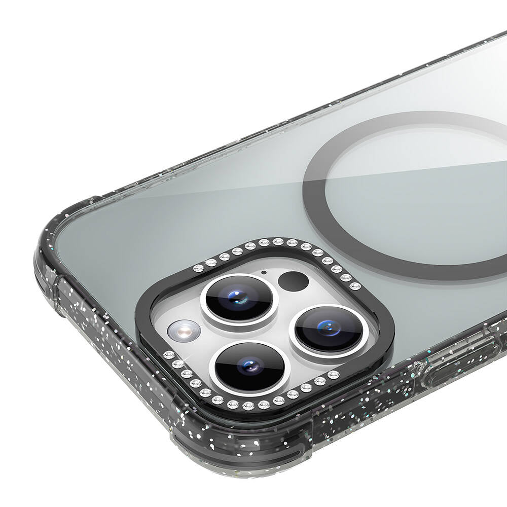 Apple iPhone 16 Pro Kılıf M-safe Şarj Özellikli Taşlı ve Simli Tasarım Mutural Blink Kapak