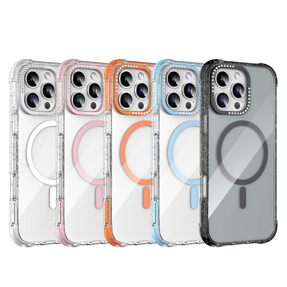 Apple iPhone 16 Pro Kılıf M-safe Şarj Özellikli Taşlı ve Simli Tasarım Mutural Blink Kapak