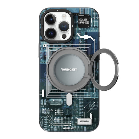 Apple iPhone 16 Pro Kılıf M-safe Şarj Özellikli Youngkit 360° Standlı Technology Serisi Kapak
