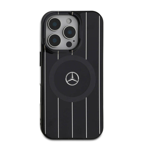 Apple iPhone 16 Pro Kılıf Mercedes Benz Orjinal Lisanslı M-safe Şarj Özellikli Çift Katmanlı Paralel Çizgi Desenli Kapak