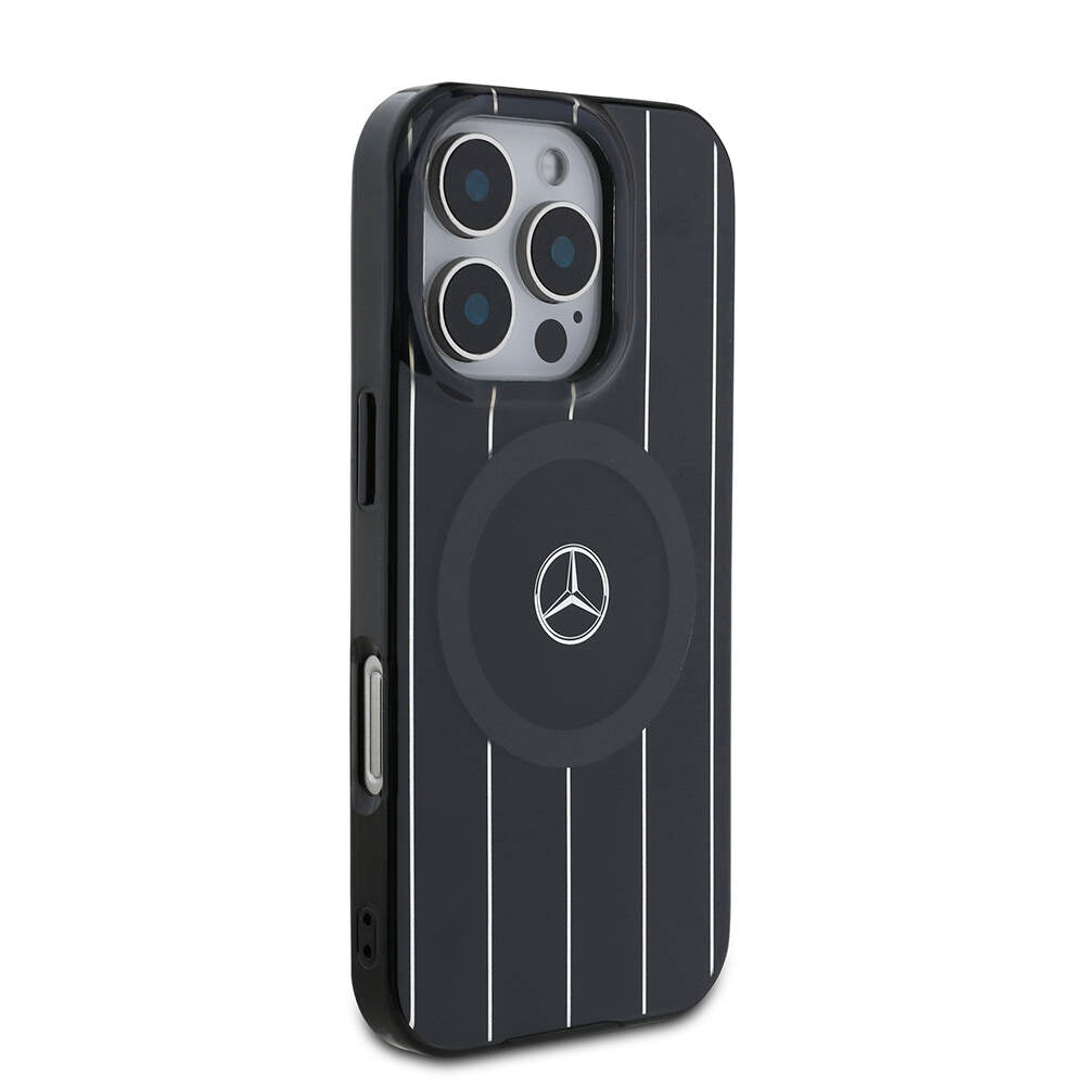 Apple iPhone 16 Pro Kılıf Mercedes Benz Orjinal Lisanslı M-safe Şarj Özellikli Çift Katmanlı Paralel Çizgi Desenli Kapak