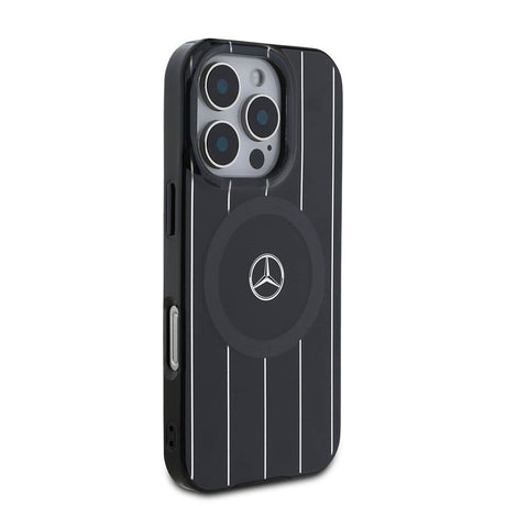 Apple iPhone 16 Pro Kılıf Mercedes Benz Orjinal Lisanslı M-safe Şarj Özellikli Çift Katmanlı Paralel Çizgi Desenli Kapak