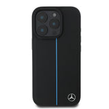 Apple iPhone 16 Pro Kılıf Mercedes Benz Orjinal Lisanslı M-safe Şarj Özellikli Metal Yıldız Logolu Mavi Çizgili Deri Kapak