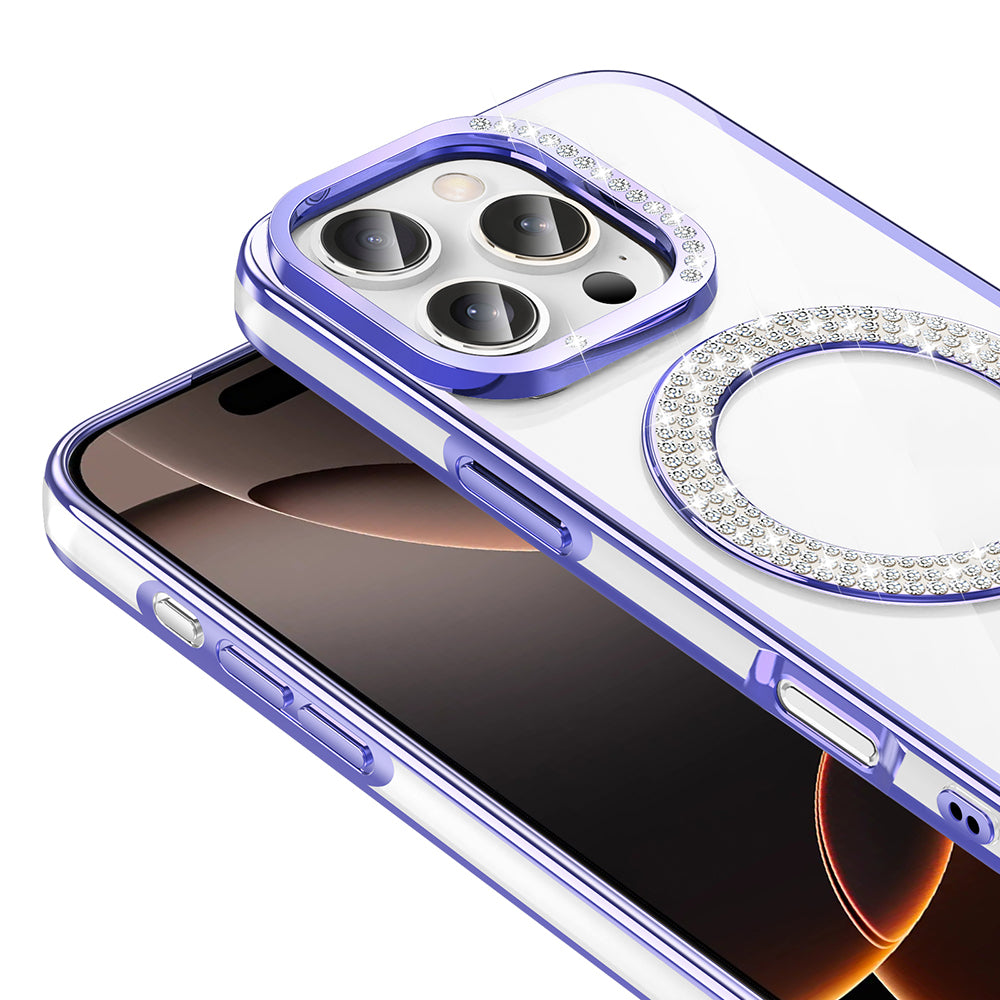 Apple iPhone 16 Pro Kılıf Pırlanta Taş Tasarımlı M-safe Şarj Özellikli Zore Karetta Silikon Kapak
