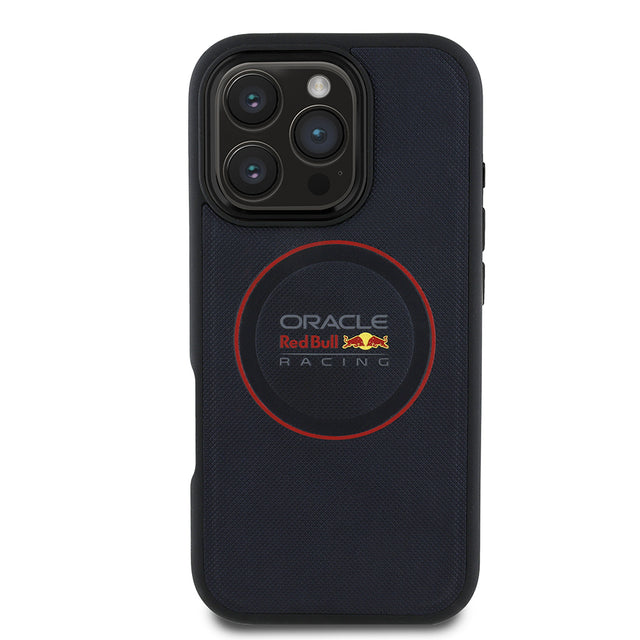 Apple iPhone 16 Pro Kılıf Redbull Orjinal Lisanslı M-safe Şarj Özellikli Kırmızı Halka ve Logo Kabartmalı PU Deri Kapak