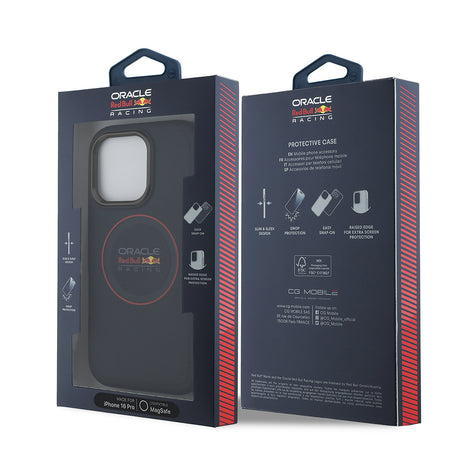 Apple iPhone 16 Pro Kılıf Redbull Orjinal Lisanslı M-safe Şarj Özellikli Kırmızı Halka ve Logo Kabartmalı PU Deri Kapak
