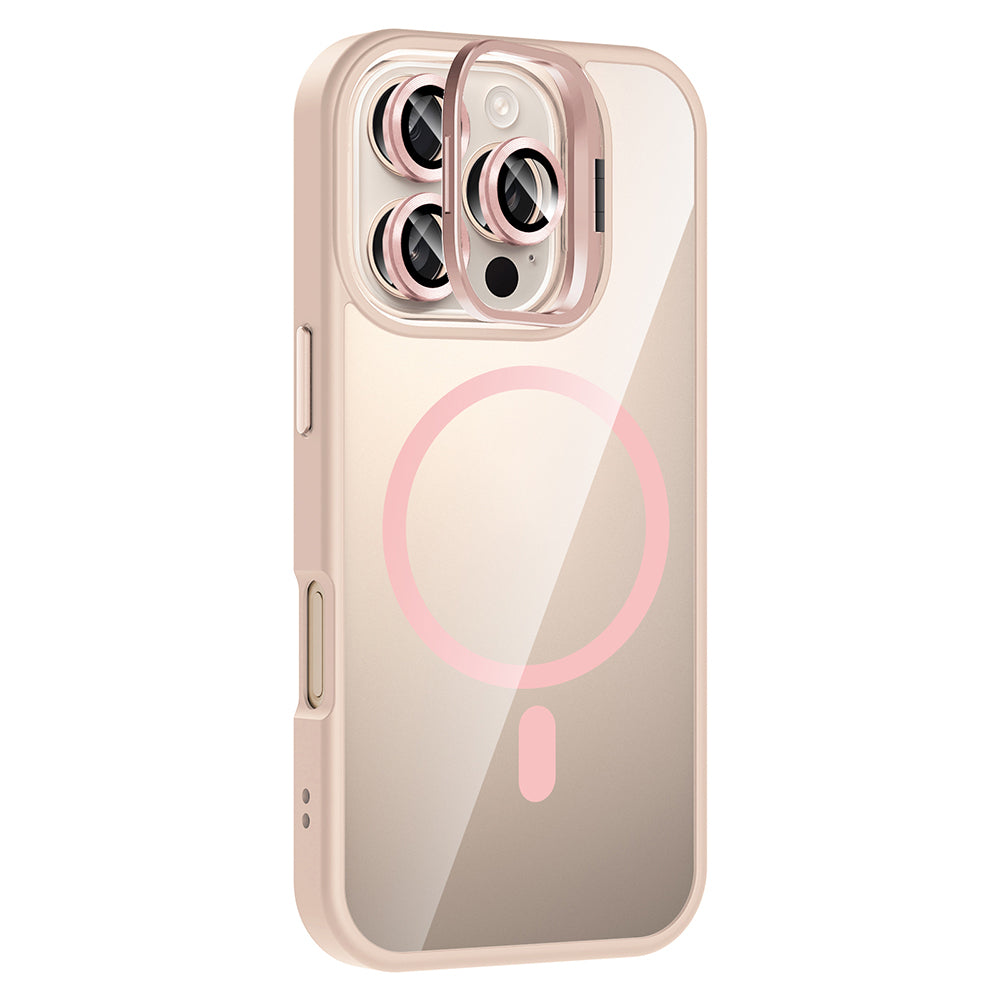 Apple iPhone 16 Pro Kılıf Standlı ve Kamera Lens Hediyeli M-Safe Şarj Özellikli Zore Etro Kapak