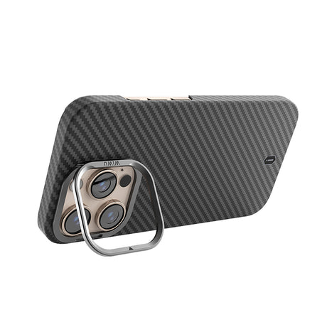 Apple iPhone 16 Pro Kılıf Wiwu DCC-206 M-safe Şarj Özellikli Kamera Standlı Aramid Fiber Tasarım Kevlar Kapak