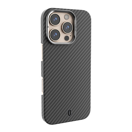 Apple iPhone 16 Pro Kılıf Wiwu DCC-206 M-safe Şarj Özellikli Kamera Standlı Aramid Fiber Tasarım Kevlar Kapak