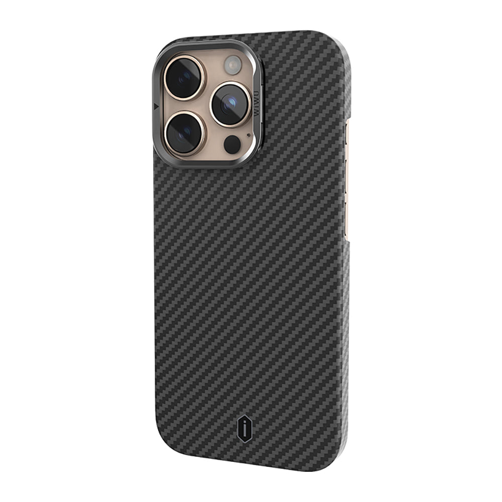 Apple iPhone 16 Pro Kılıf Wiwu DCC-206 M-safe Şarj Özellikli Kamera Standlı Aramid Fiber Tasarım Kevlar Kapak