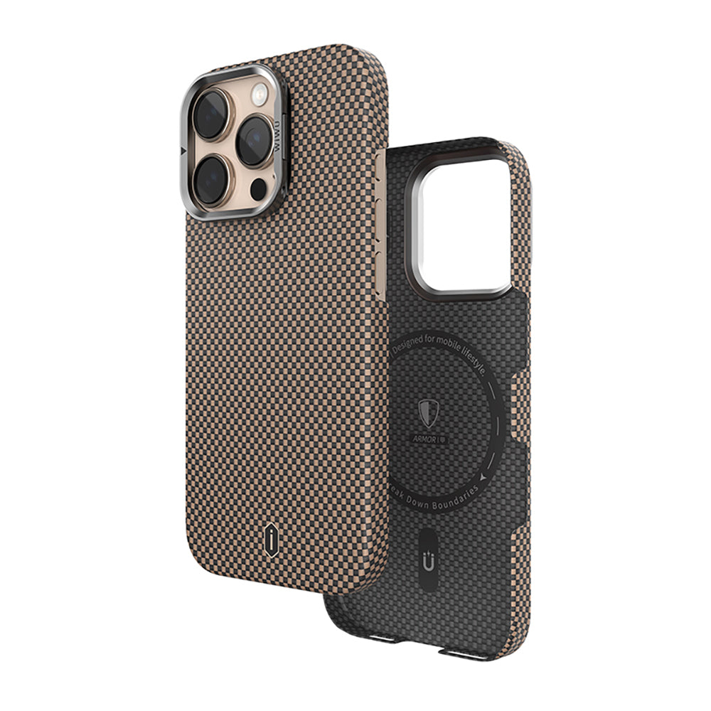 Apple iPhone 16 Pro Kılıf Wiwu DCC-208 M-safe Şarj Özellikli Kamera Standlı Aramid Fiber Tasarım Kevlar Kapak