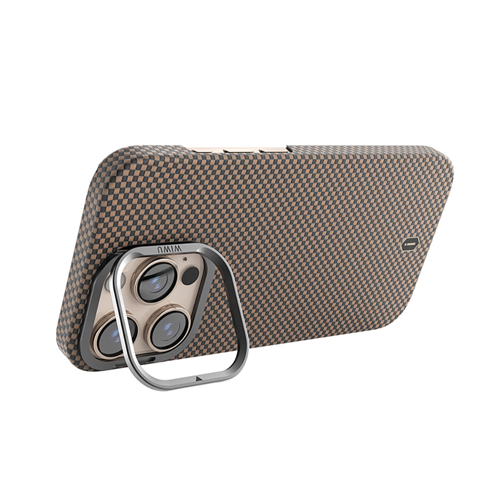 Apple iPhone 16 Pro Kılıf Wiwu DCC-208 M-safe Şarj Özellikli Kamera Standlı Aramid Fiber Tasarım Kevlar Kapak