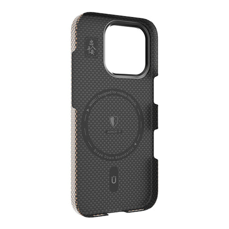 Apple iPhone 16 Pro Kılıf Wiwu DCC-208 M-safe Şarj Özellikli Kamera Standlı Aramid Fiber Tasarım Kevlar Kapak