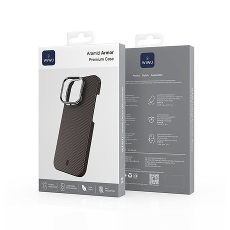Apple iPhone 16 Pro Kılıf Wiwu DCC-208 M-safe Şarj Özellikli Kamera Standlı Aramid Fiber Tasarım Kevlar Kapak