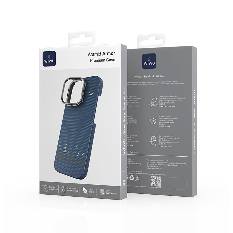 Apple iPhone 16 Pro Kılıf Wiwu DCC-209 M-safe Şarj Özellikli Kamera Standlı Aramid Fiber Tasarım Kevlar Kapak