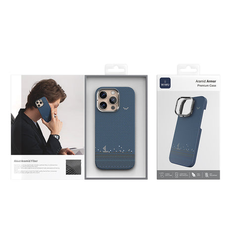 Apple iPhone 16 Pro Kılıf Wiwu DCC-209 M-safe Şarj Özellikli Kamera Standlı Aramid Fiber Tasarım Kevlar Kapak