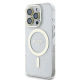 Apple iPhone 16 Pro Max Guess Orjinal Lisanslı 3'lü Aksesuar Seti IML Baskılı Simli Glitter Kılıf + Ekran Koruyucu + Lens Koruyucu