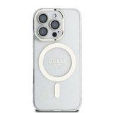 Apple iPhone 16 Pro Max Guess Orjinal Lisanslı 3'lü Aksesuar Seti IML Baskılı Simli Glitter Kılıf + Ekran Koruyucu + Lens Koruyucu