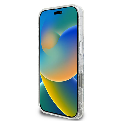 Apple iPhone 16 Pro Max Guess Orjinal Lisanslı 3'lü Aksesuar Seti IML Baskılı Simli Glitter Kılıf + Ekran Koruyucu + Lens Koruyucu